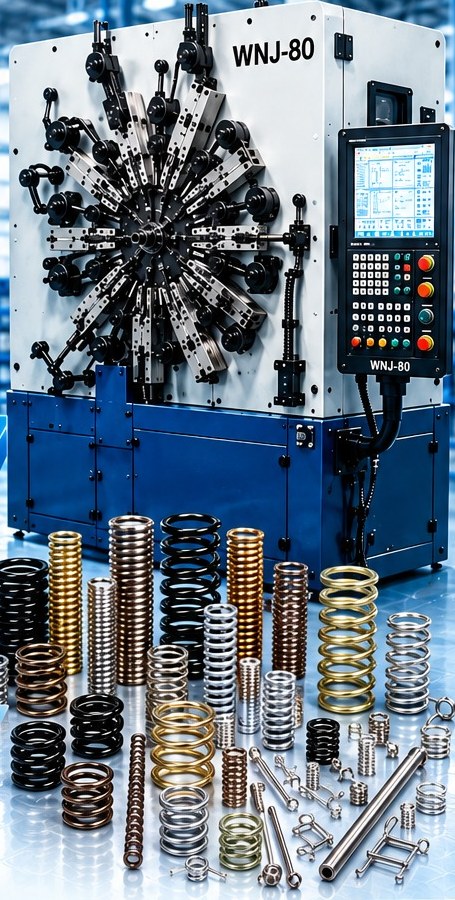 Maquina CNC WNJ-80 con resortes de distintos colores